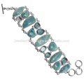 Larimar et bleu ciel Topaze Gemstone Bracelet en argent sterling 925